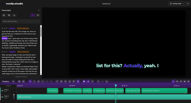 Caption generation interface with video preview, subtitle styling, and timing controls